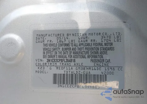 2015 Nissan Versa Note S (Sr)/S Plus/Sl/Sr/Sv из США, поврежденный, VIN 3N1CE2CP8FL354818